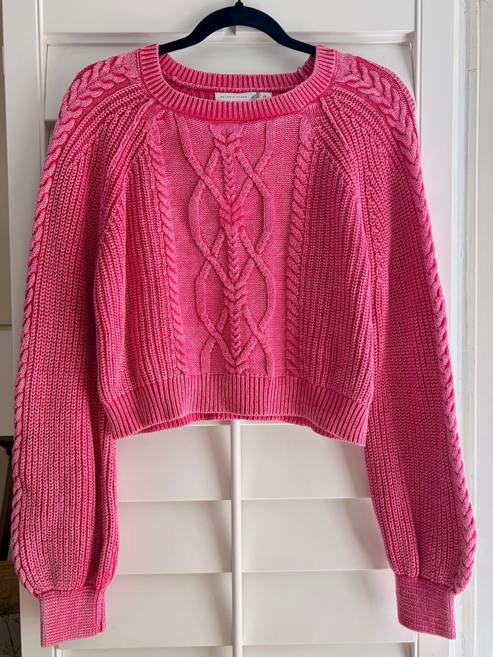 Altar'd State Hot Pink Cable Knit Cropped Sweater